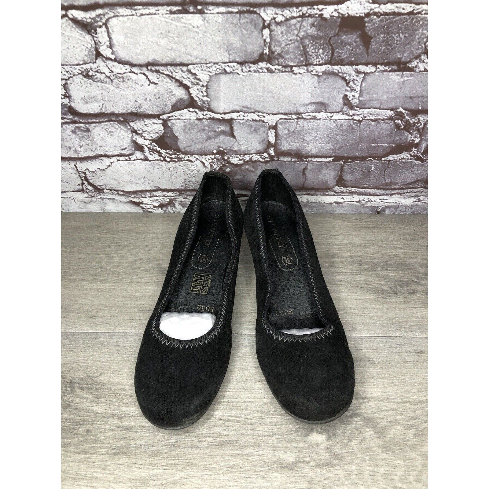 Other Stonefly Black Suede Leather Slip On Round Toe Dress Heels W Size US 8.5 / IT 38.5 - 10 Thumbnail