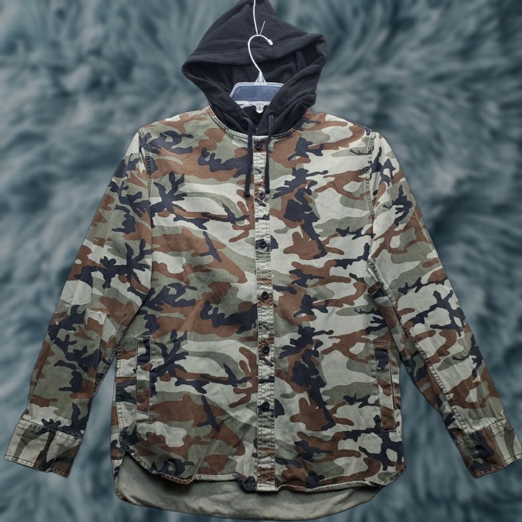 Pacsun PacSun Hooded Shirt Mens S Multi Camouflage Cotton Drawstring Button Up Size US S / EU 44-46 / 1 - 1 Thumbnail