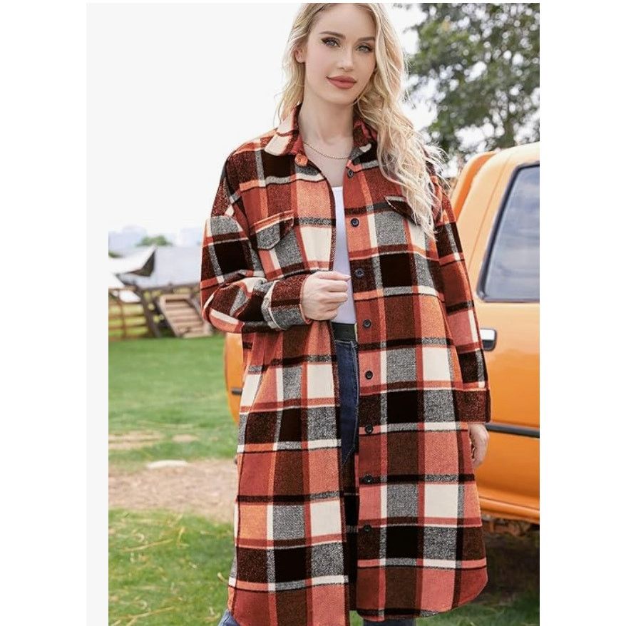 The Unbranded Brand Plaid Shacket Button Wool Blend Long Tartan Trench CoatLARGE Size L / US 10 / IT 46 - 2 Thumbnail