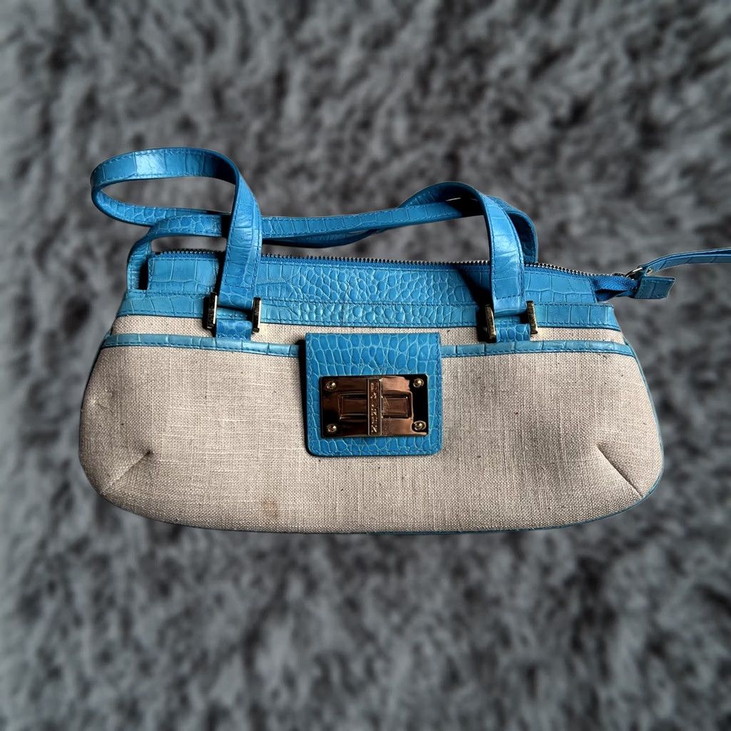 Ralph Lauren VINTAGE Lauren Ralph Lauren Shoulder Bag Womens Small Blue Canvas Croc Faux Leather Zip Size ONE SIZE - 1 Thumbnail