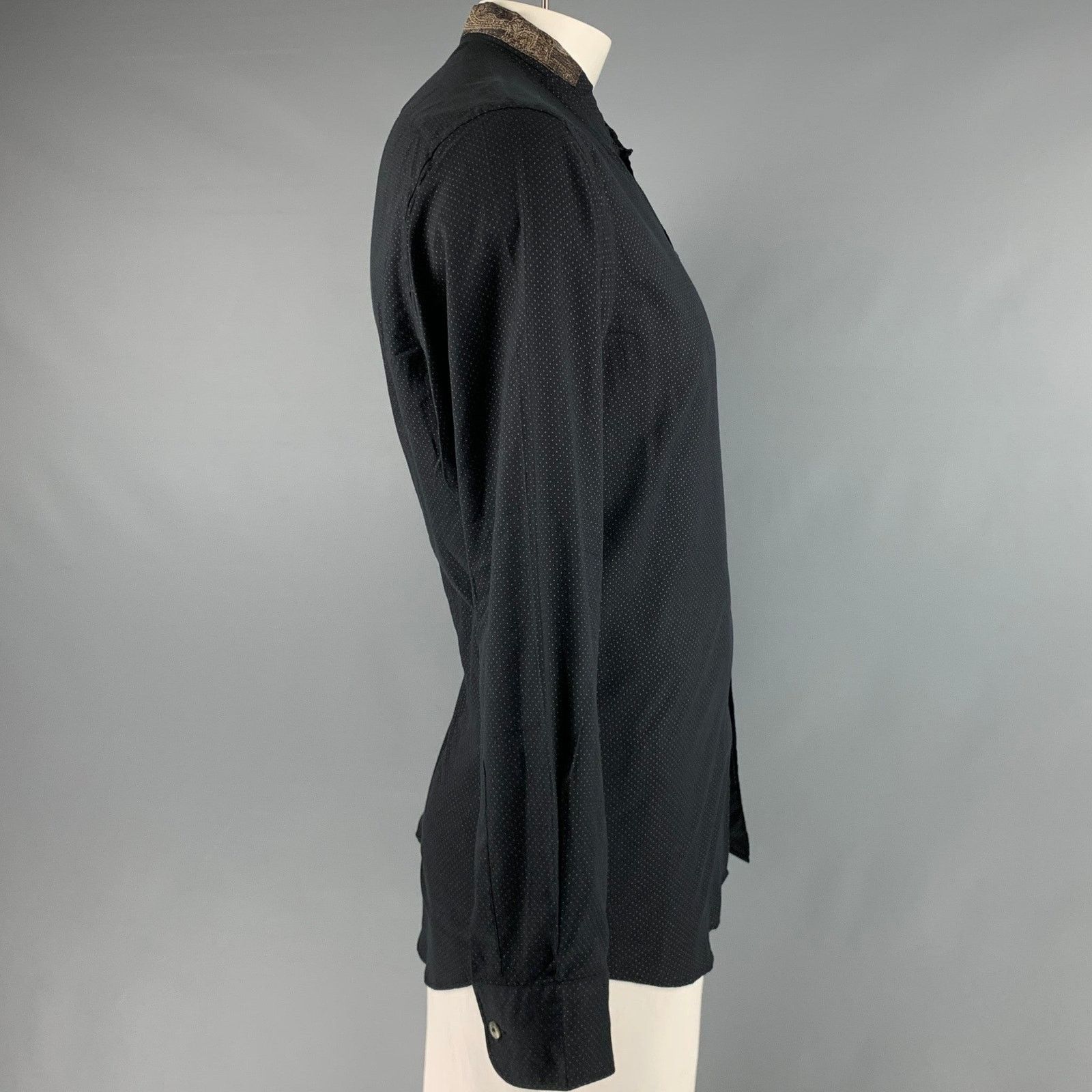 Etro Size L Black Brown Dots Wool Collarless Long Sleeve Shirt Size US L / EU 52-54 / 3 - 3 Thumbnail
