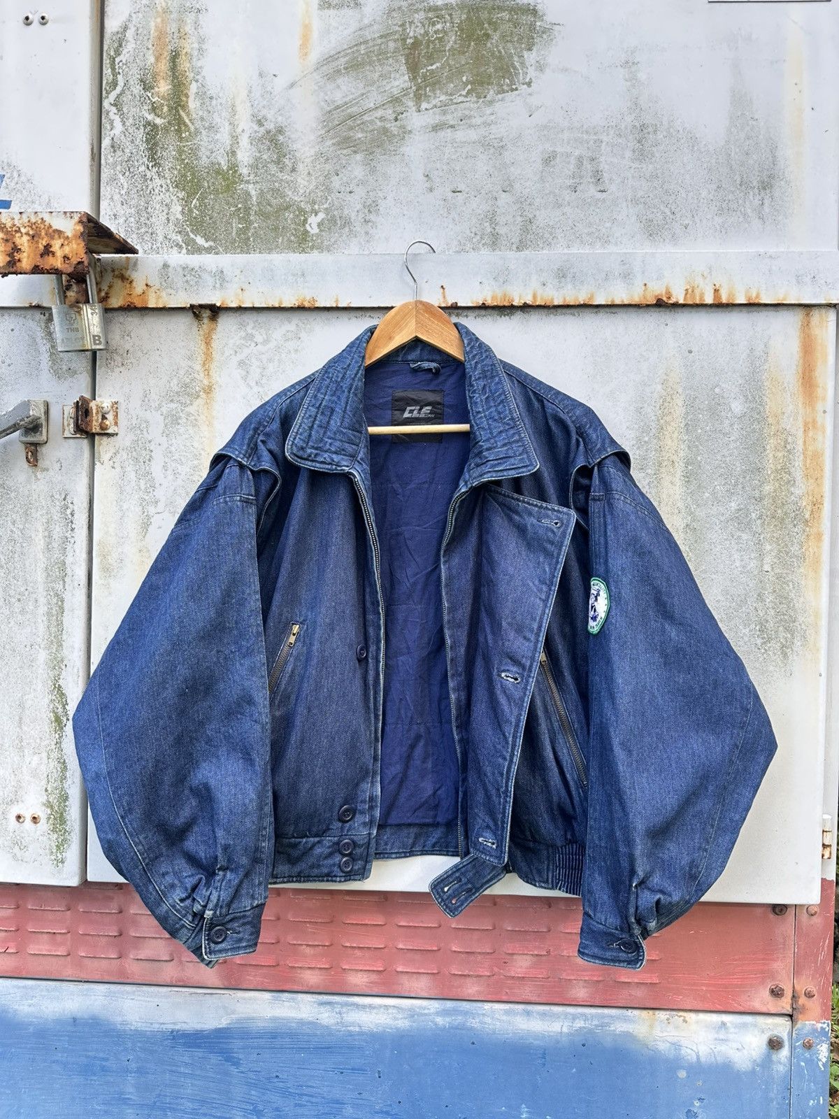 Vintage 👹Vintage Cle Man Baggy Denim Bomber Jacket Size US L / EU 52-54 / 3 - 9 Thumbnail