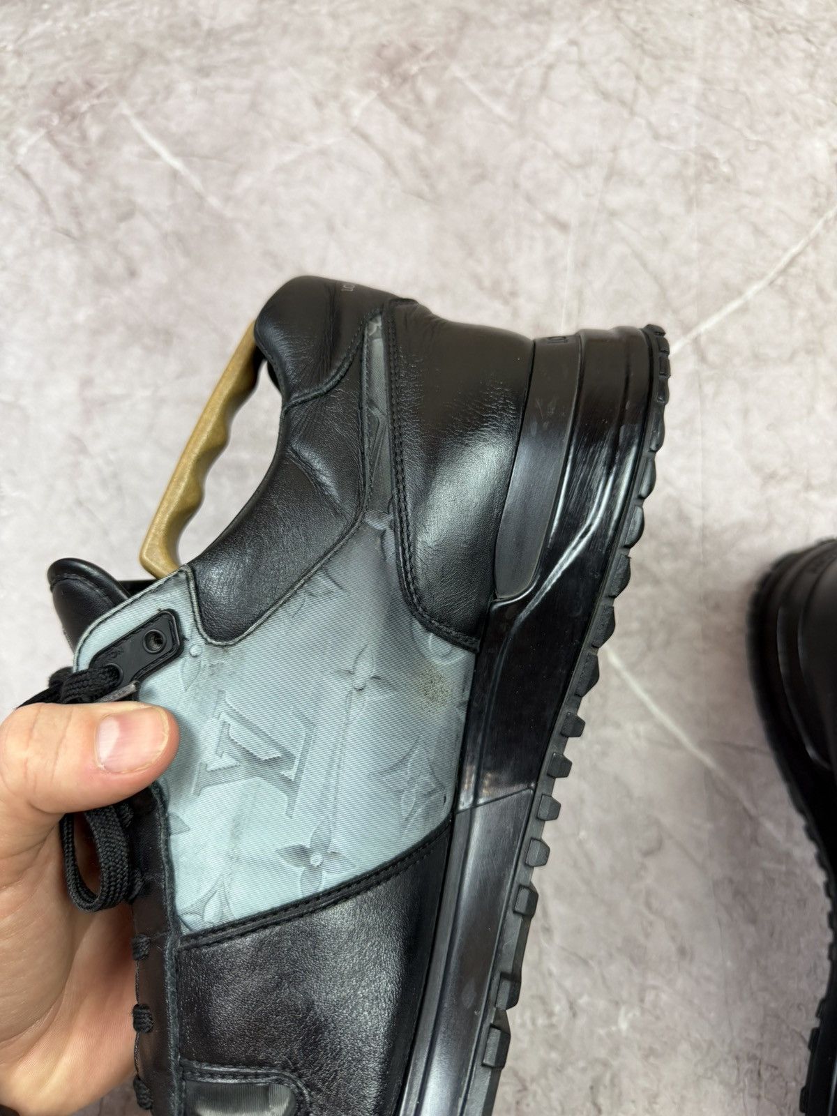 Louis Vuitton Louis Vuitton Run Away Sneaker Black Monogram Leather LV 10 Size US 11 / EU 44 - 11 Thumbnail