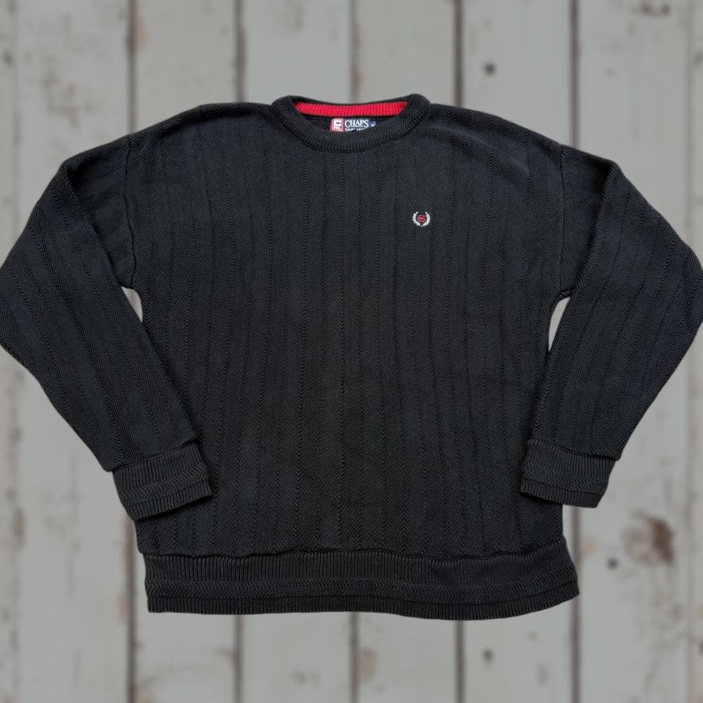 Chaps VINTAGE Chaps USA Made Black Cotton Crewneck Sweater Mens M 90s Embroidered Logo Solid Knit Size US M / EU 48-50 / 2 - 1 Thumbnail