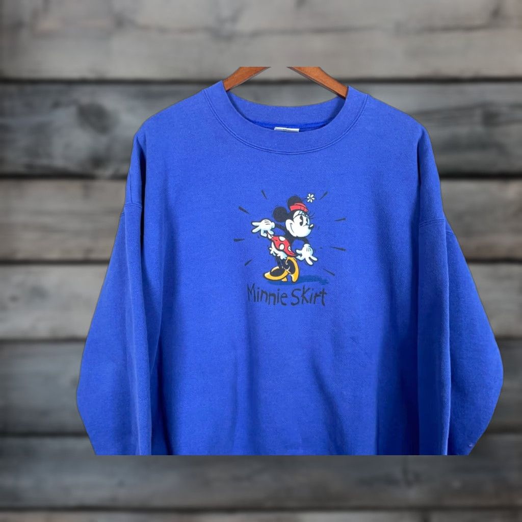 Disney VINTAGE Disney Minnie Mouse Sweatshirt 2XL Adult Blue - 90s Cartoon Graphic Print Pullover Regular Fit Women's Activewear Casual USA Made Size XXL / US 16-18 / IT 52-54 - 1 Thumbnail