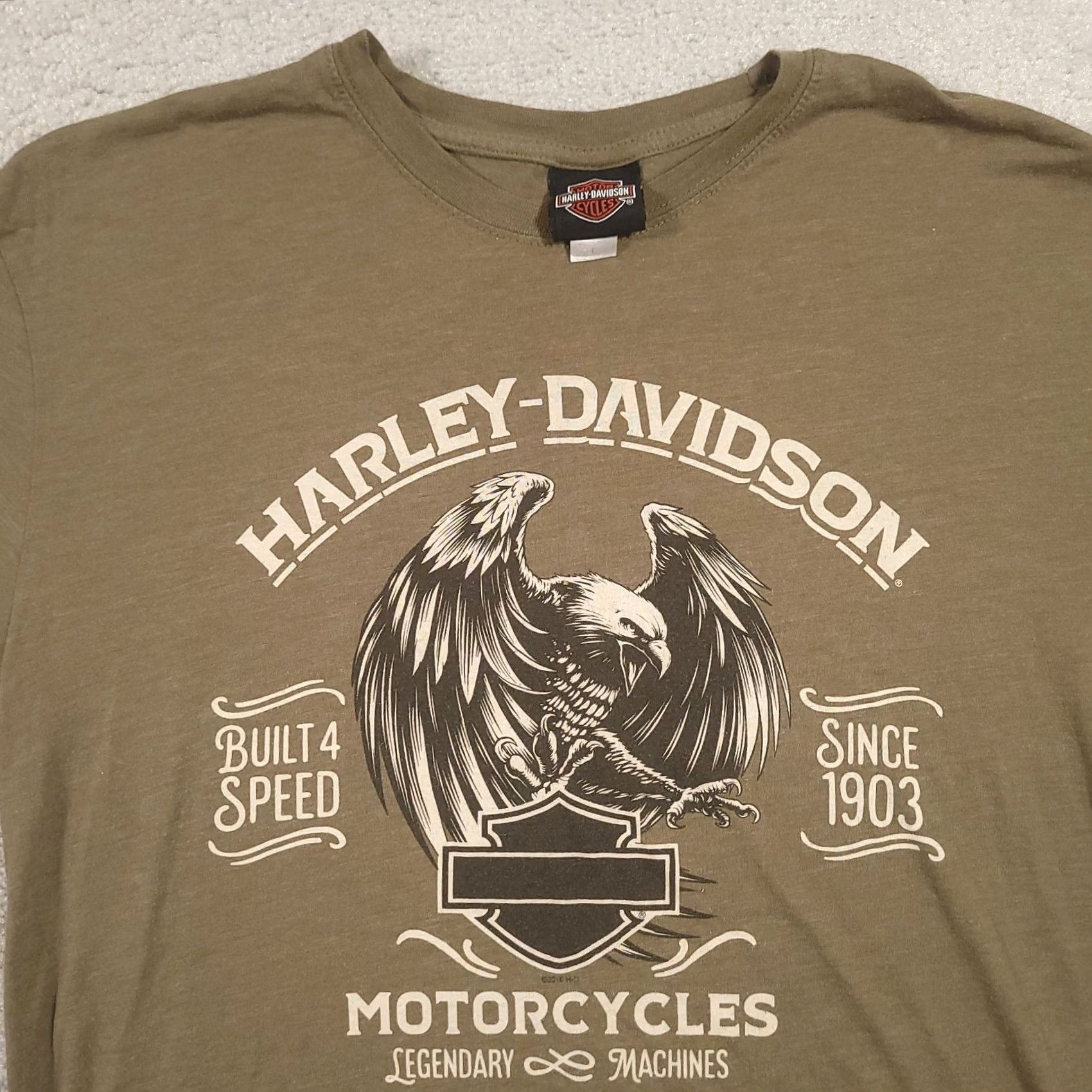 Harley Davidson Harley-Davidson Shirt Mens L Olive Green Lake Of The Ozarks Motorcycle Graphic Graphic Print Crew Neck Short Sleeve T-Shirt Biker Mens Size US L / EU 52-54 / 3 - 7 Thumbnail