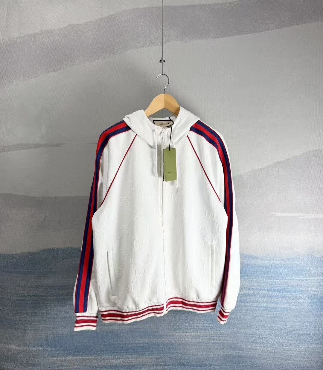 Gucci white striped knit hooded jacket Size US L / EU 52-54 / 3 - 1 Thumbnail