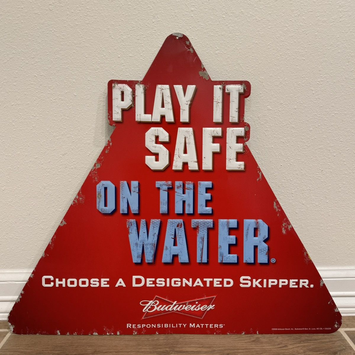 2009 Budweiser “Play It Safe On The Water” 24x21in Tin Sign