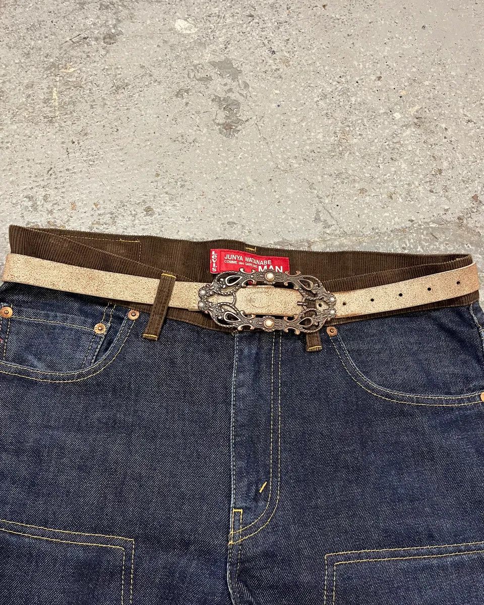 Roberto Cavalli × Vintage Cavalli Long Metal Ornament Buckle Beige Leathet Belt Size ONE SIZE - 1 Thumbnail