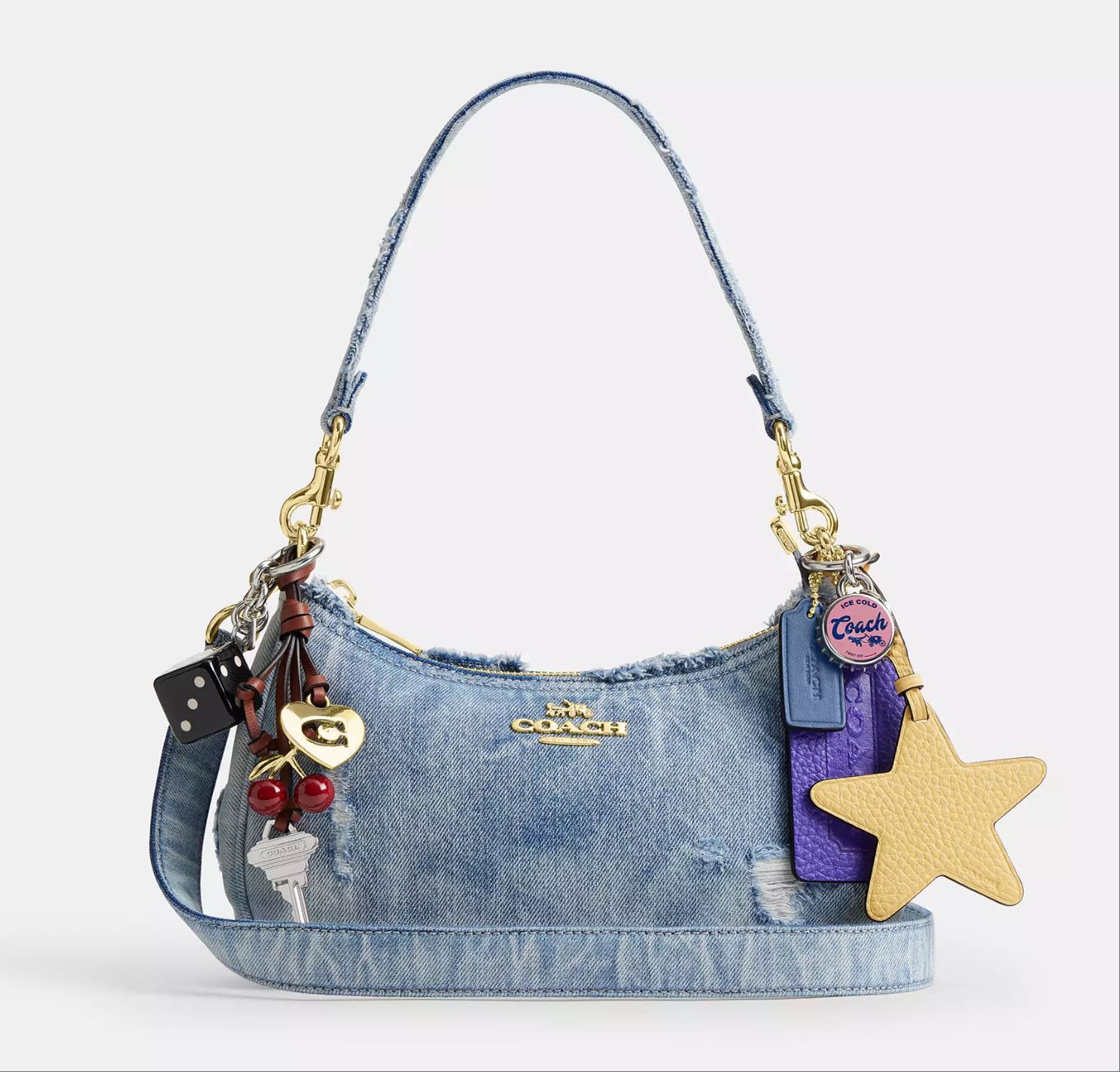 Coach Teri Shoulder Bag In Loved Denim With Charms CDY76 Size ONE SIZE - 12 Thumbnail