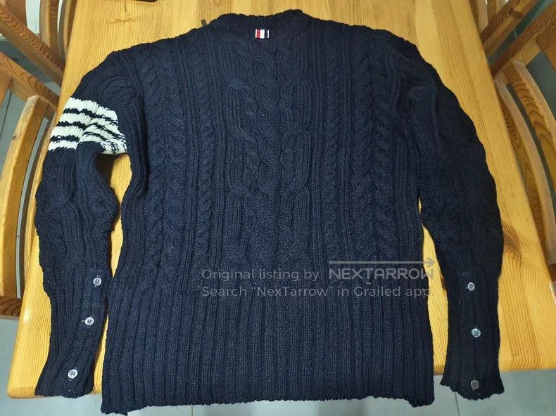 Thom Browne Thom Browne Coarse Knit Round Neck Mohair Sweater, Dark Bl Size US M / EU 48-50 / 2 - 2 Thumbnail