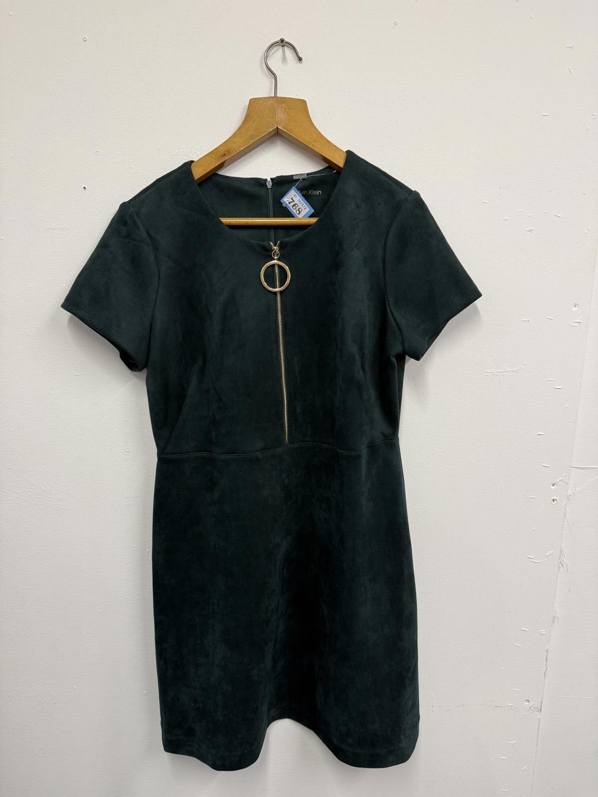 Calvin Klein Calvin Klein Dark Green Suede Short Sleeve Dress Size L / US 10 / IT 46 - 1 Thumbnail
