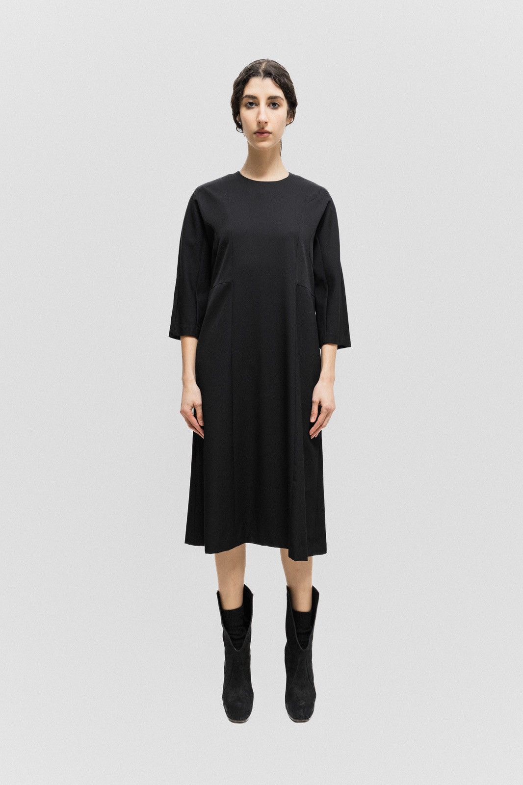 image of Comme Des Garcons - Ss16 Midi Wool Dress With Curved Seams in Black, Women's (Size Small)