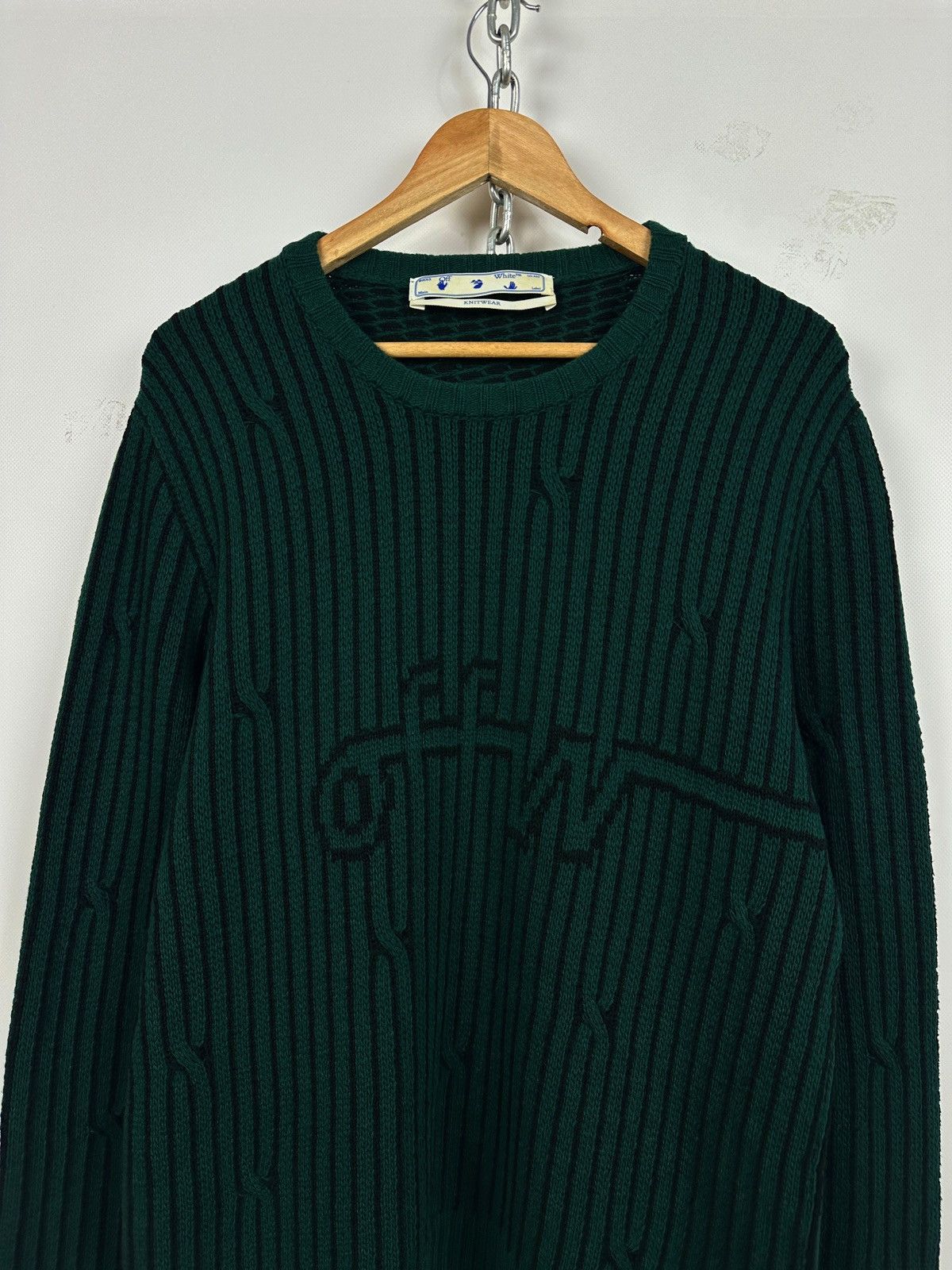 Off-White Off White Green Wool Cable Knit Sweater Size US XL / EU 56 / 4 - 3 Thumbnail