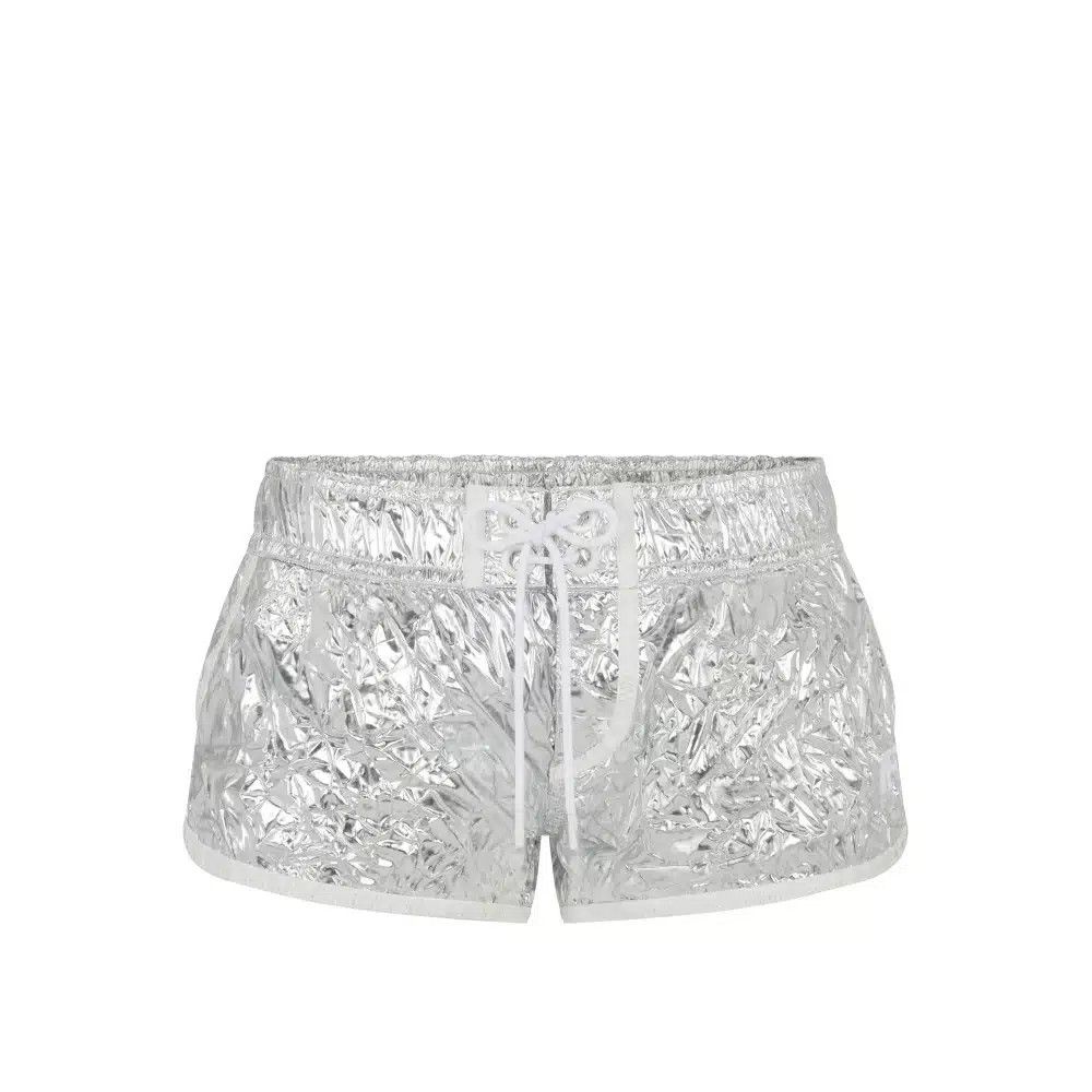 o1loc1c0825 SH0044 Nylon Metallic Short in Silver