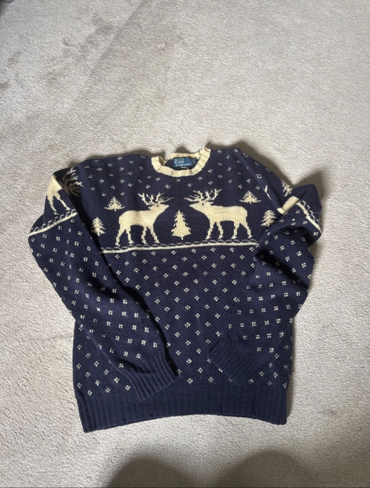 Polo Ralph Lauren Rare 90’s Polo RL Hand Knit Deer Wool Holiday Wildlife Sweater Jumper Pullover Size US L / EU 52-54 / 3 - 1 Thumbnail