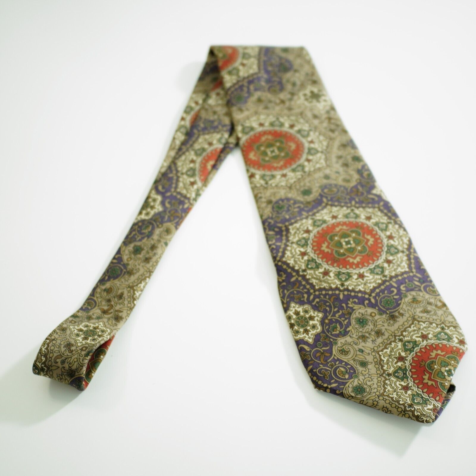 Vintage American Traditions USA Barogue Floral Tan Purple Print Wide Size ONE SIZE - 6 Thumbnail