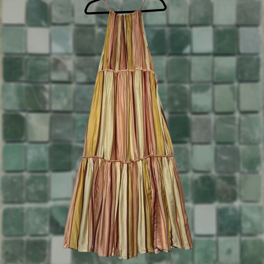 Anthropologie Anthropologie JETS AUSTRALIA FIRA STRIPE MARIGOLD MAXI DRESS US 6 SMALL HALTER Sleeveless Multicolor Floral Casual Women Long Size M / US 6-8 / IT 42-44 - 1 Thumbnail