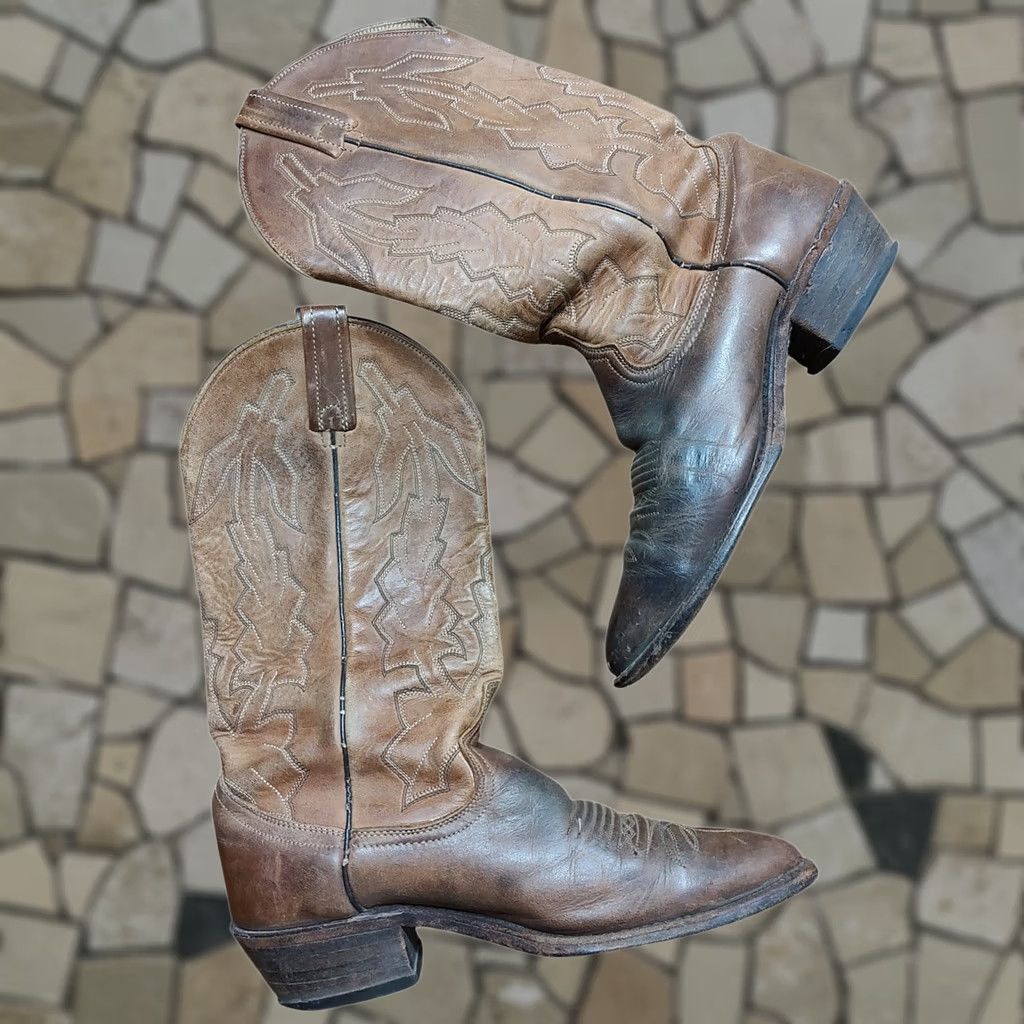 Dan Post VINTAGE Dan Post Western Boots Marlboro P2551 Brown Mens 7.5 D Cowboy 90s Leather Boots Boots Brown Men Size US 8 / IT 38 - 1 Thumbnail