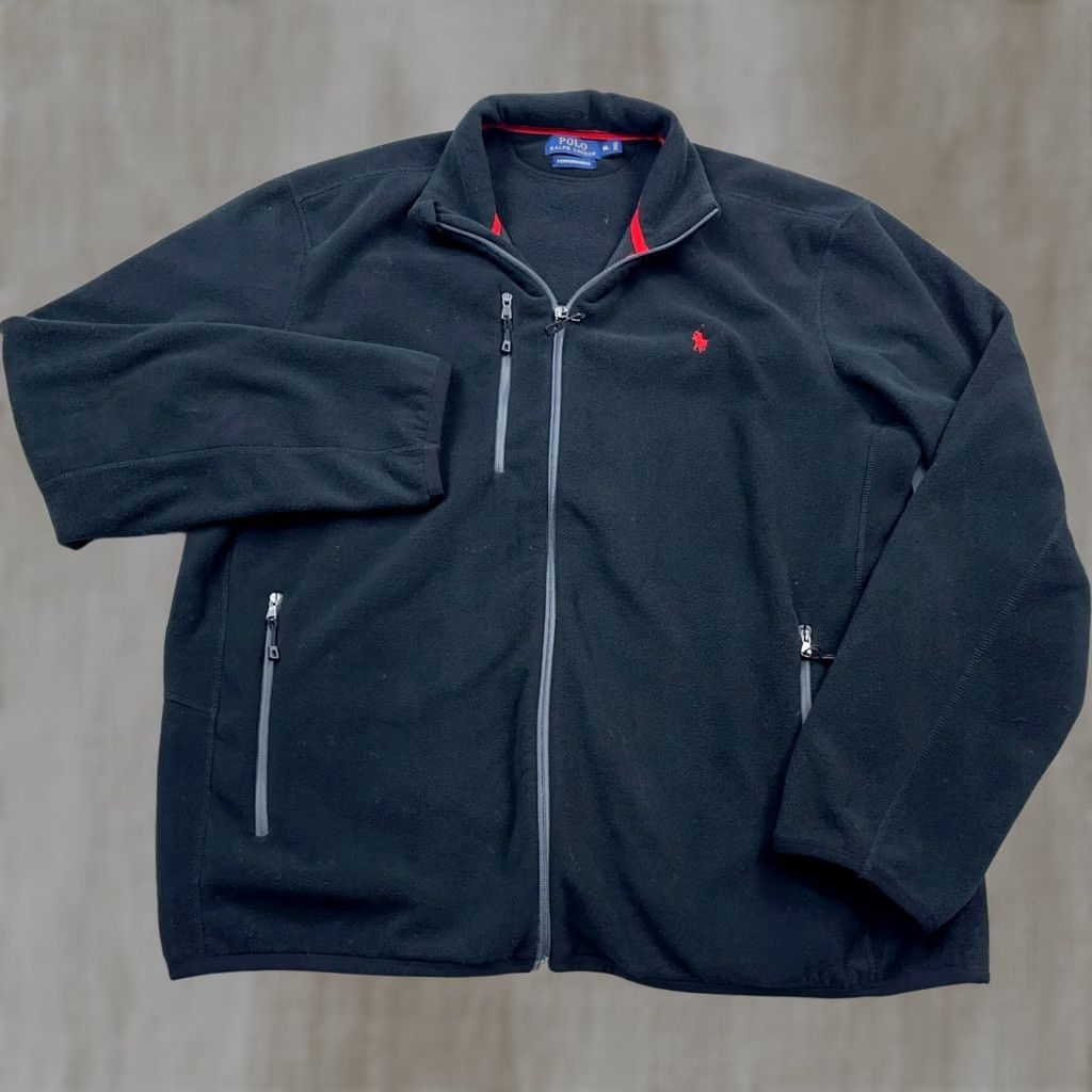 Polo Ralph Lauren VINTAGE Polo Ralph Lauren Jacket Men XL Black Fleece Full Zip Bomber Red Pony Full Zip Size US XL / EU 56 / 4 - 1 Thumbnail