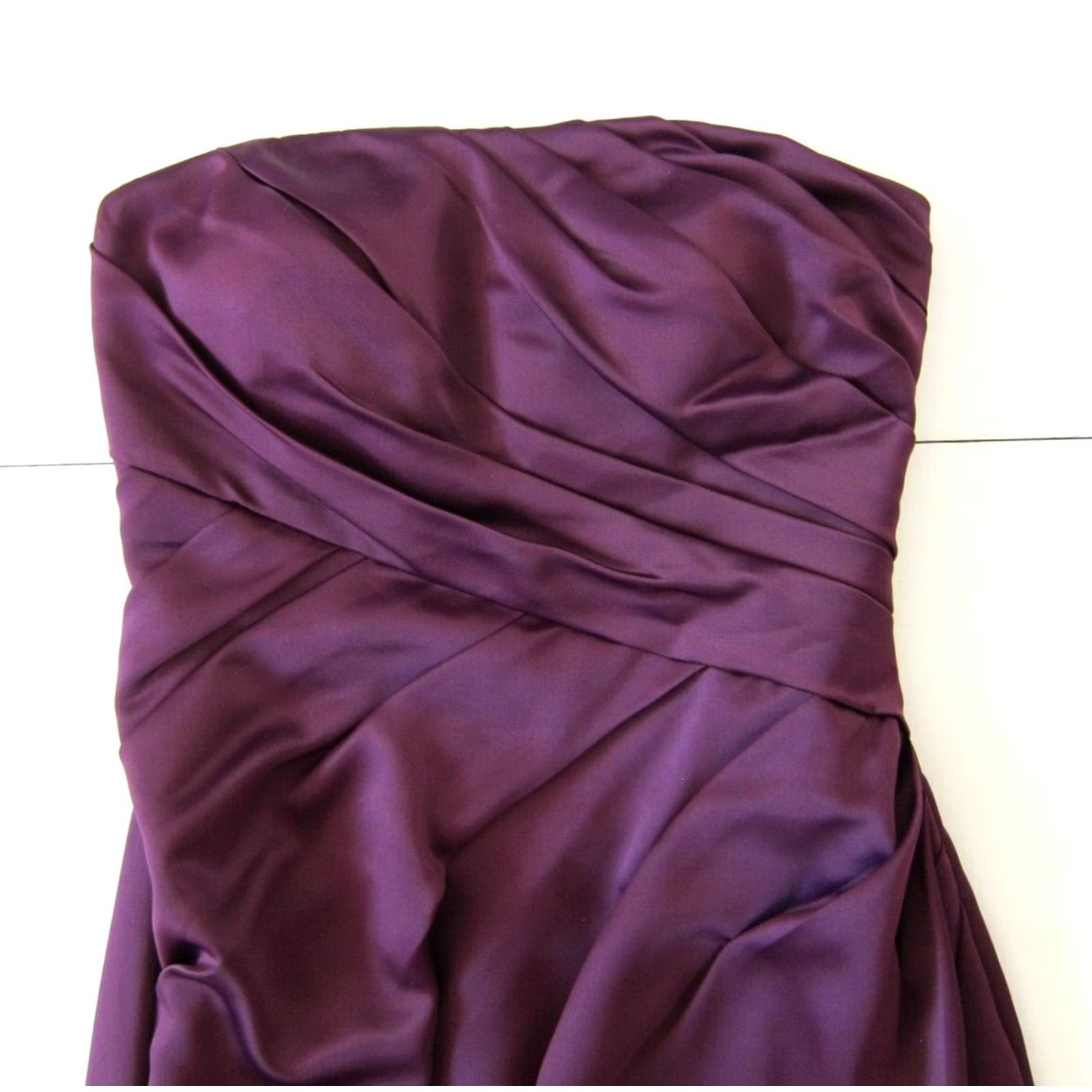 Vintage Bill Levkoff Eggplant Purple Ruched Strapless Midi Wedding Gown Dress 10 Size L / US 10 / IT 46 - 4 Thumbnail