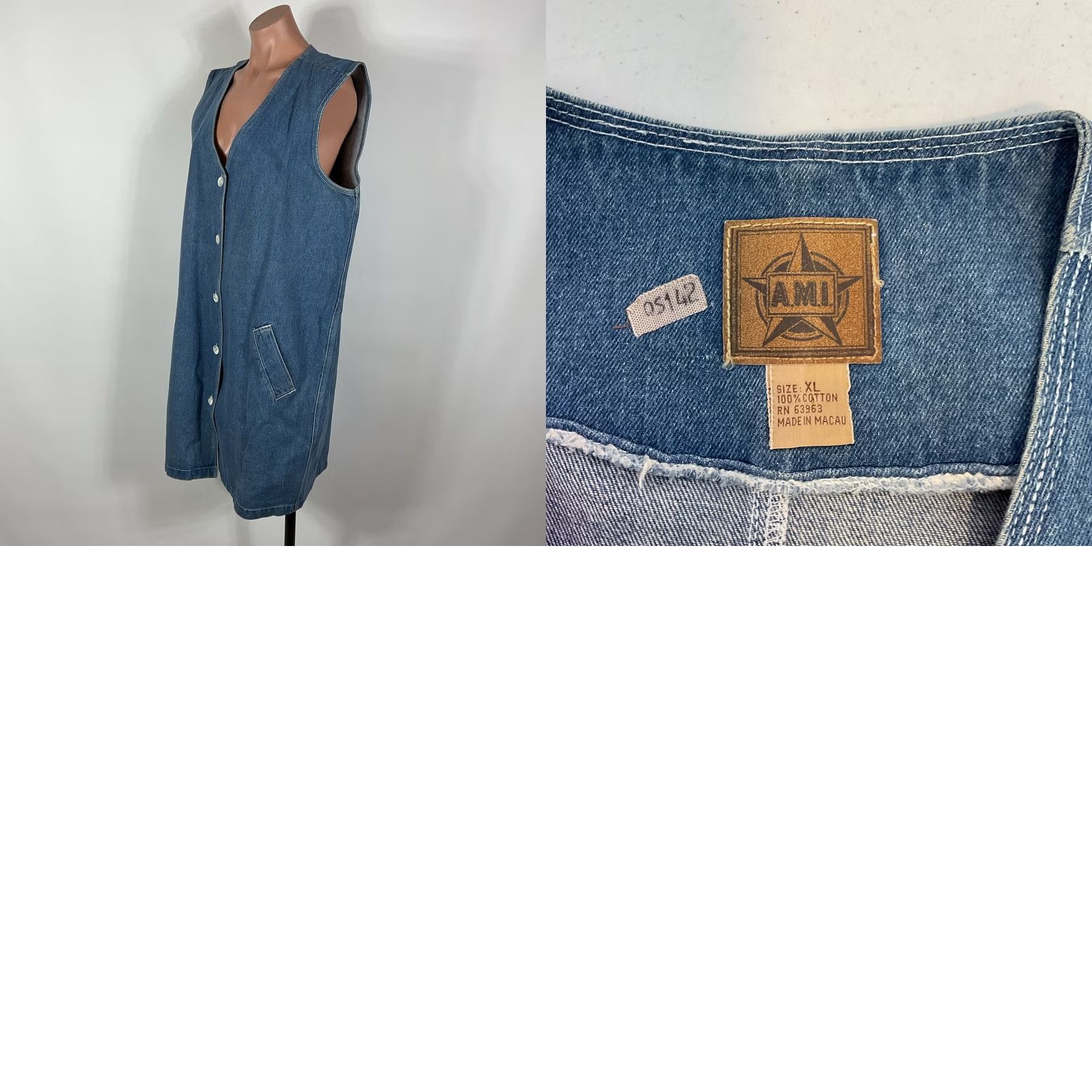 Denime VINTAGE A.M.I. Jumper Dress Denim Blue MIDI Chambray XL Lightweight 90s Women Jumper Dress 90s Womens Size XL / US 12-14 / IT 48-50 - 8 Thumbnail