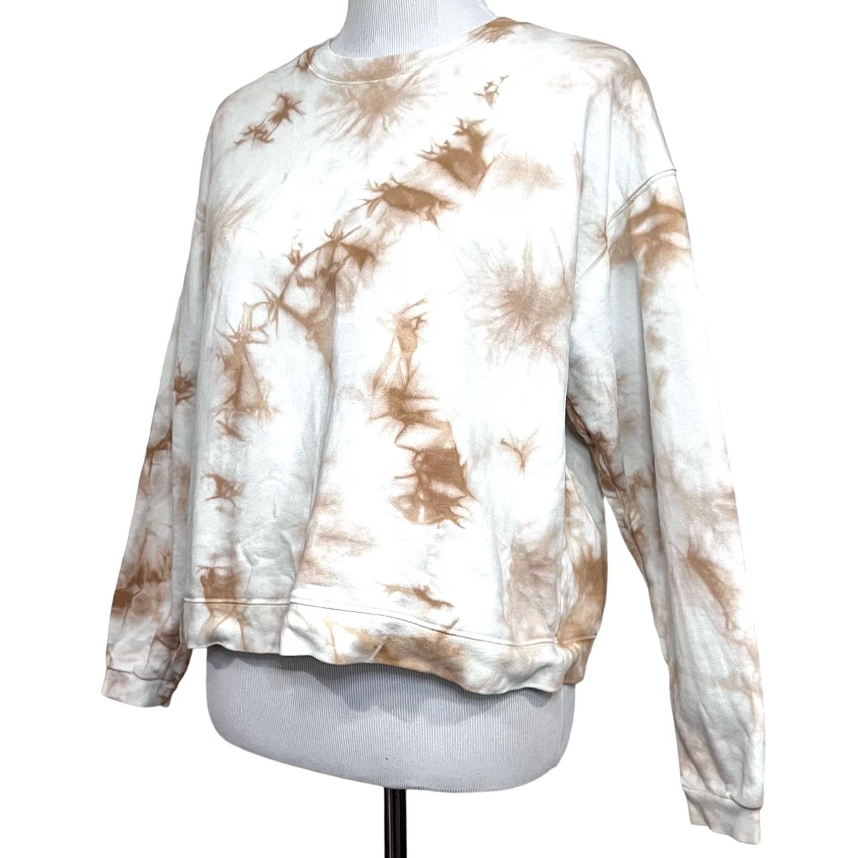 Madewell Madewell Tie-Dye Sweatshirt Crewneck Pullover (Re)sourced Cotton White Tan Sz S Women Long Sleeve Pullover Tan 100% Cotton Vintage? Size S / US 4 / IT 40 - 4 Thumbnail