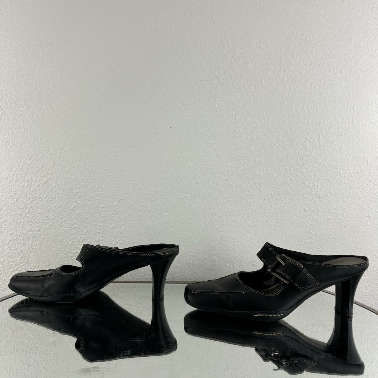 Merona MERONA Vintage Y2K Black Leather Edgy Mary Jane Mule Heels Size US 7.5 / IT 37.5 - 11 Thumbnail