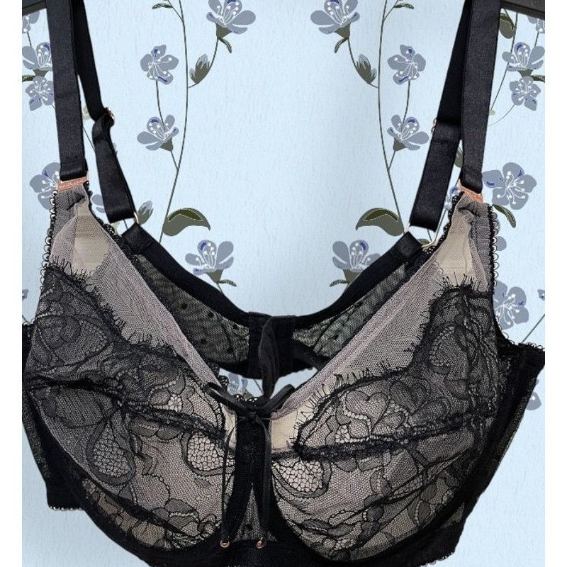 Unknown London New Smart and Sexy Black Beige Bra Lacy Signature Lace 40D Size ONE SIZE - 2 Thumbnail
