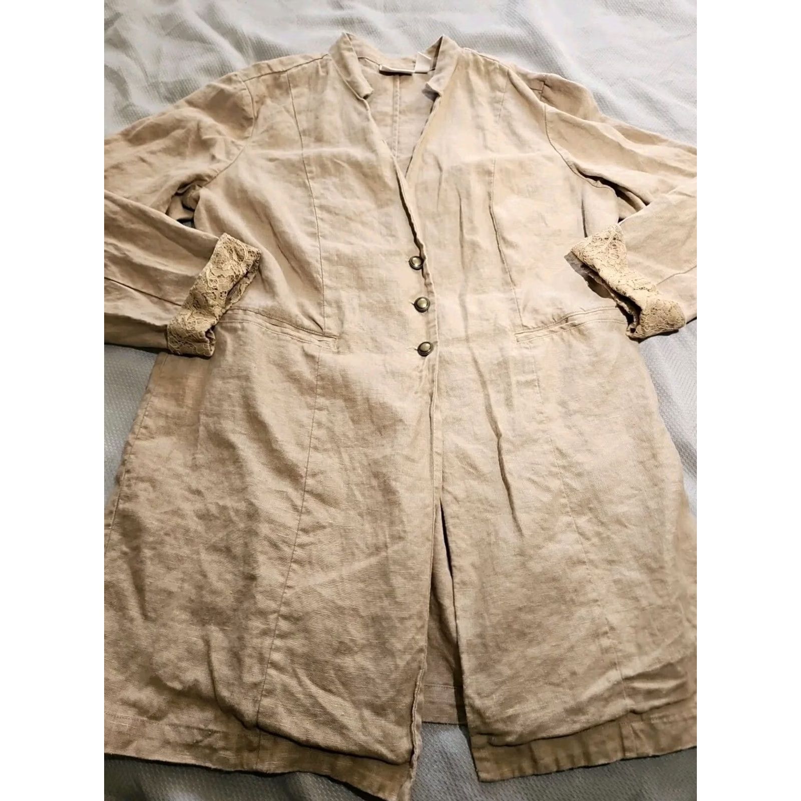 Vintage Chico's Womens Blazer Size 2 100% Linen Beige Tan Button Jacket Minimalist Top, Regular, (Jacket) Mens Womens Girls Boys Size XS / US 0-2 / IT 36-38 - 3 Thumbnail