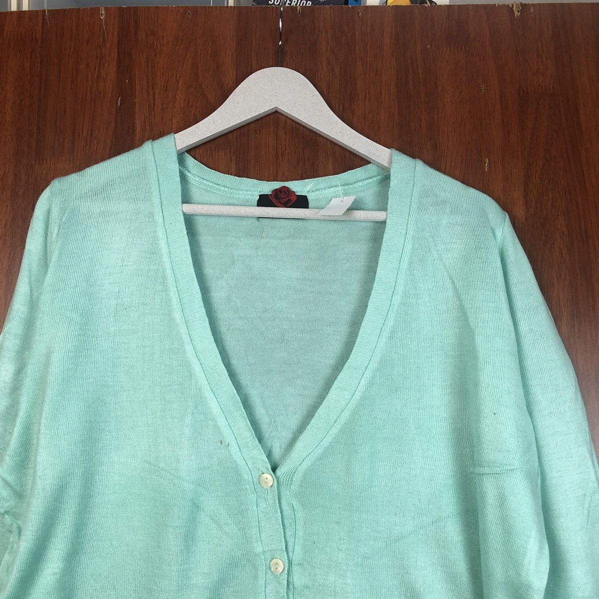 Japanese Brand Datura vintage crochet knitwear Green Cardigan #7489 Size XL / US 12-14 / IT 48-50 - 4 Thumbnail