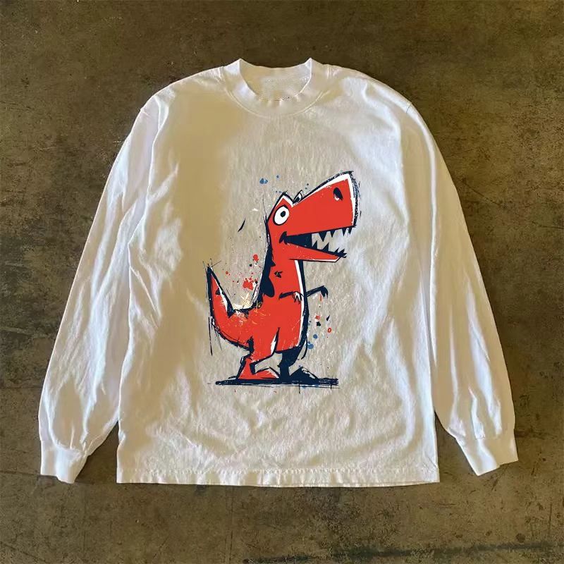 Vintage White casual retro dinosaur print long-sleeved t-shirt Size US M / EU 48-50 / 2 - 1 Thumbnail