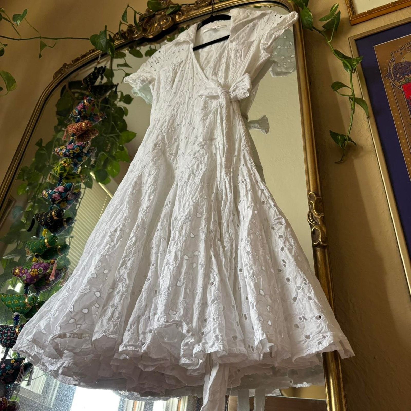 Diane von Furstenberg White Eyelet Wrap Dress 6 Cotton
