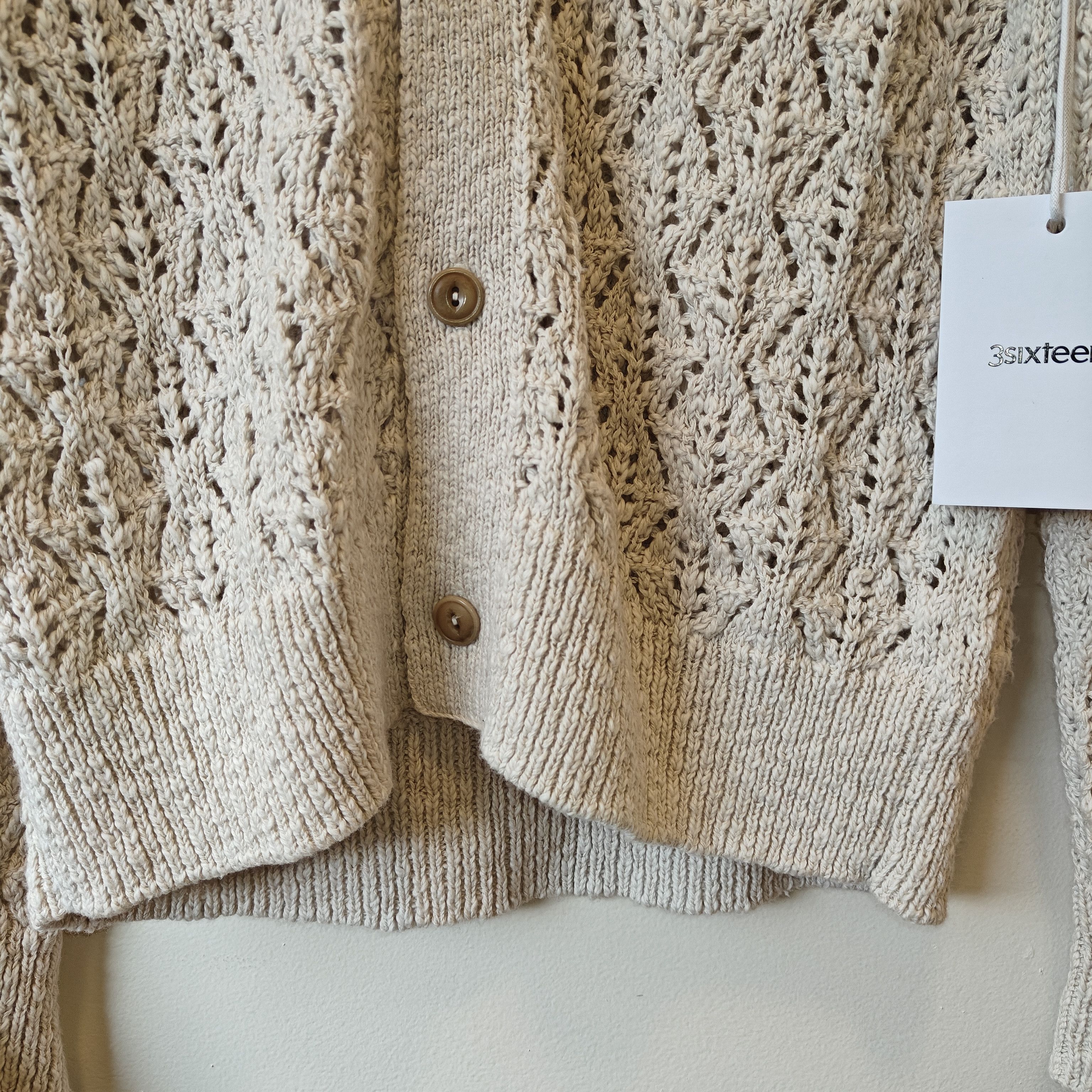 3sixteen NWT Knit ecru cardigan, crochet fits small $298 Size US M / EU 48-50 / 2 - 5 Thumbnail