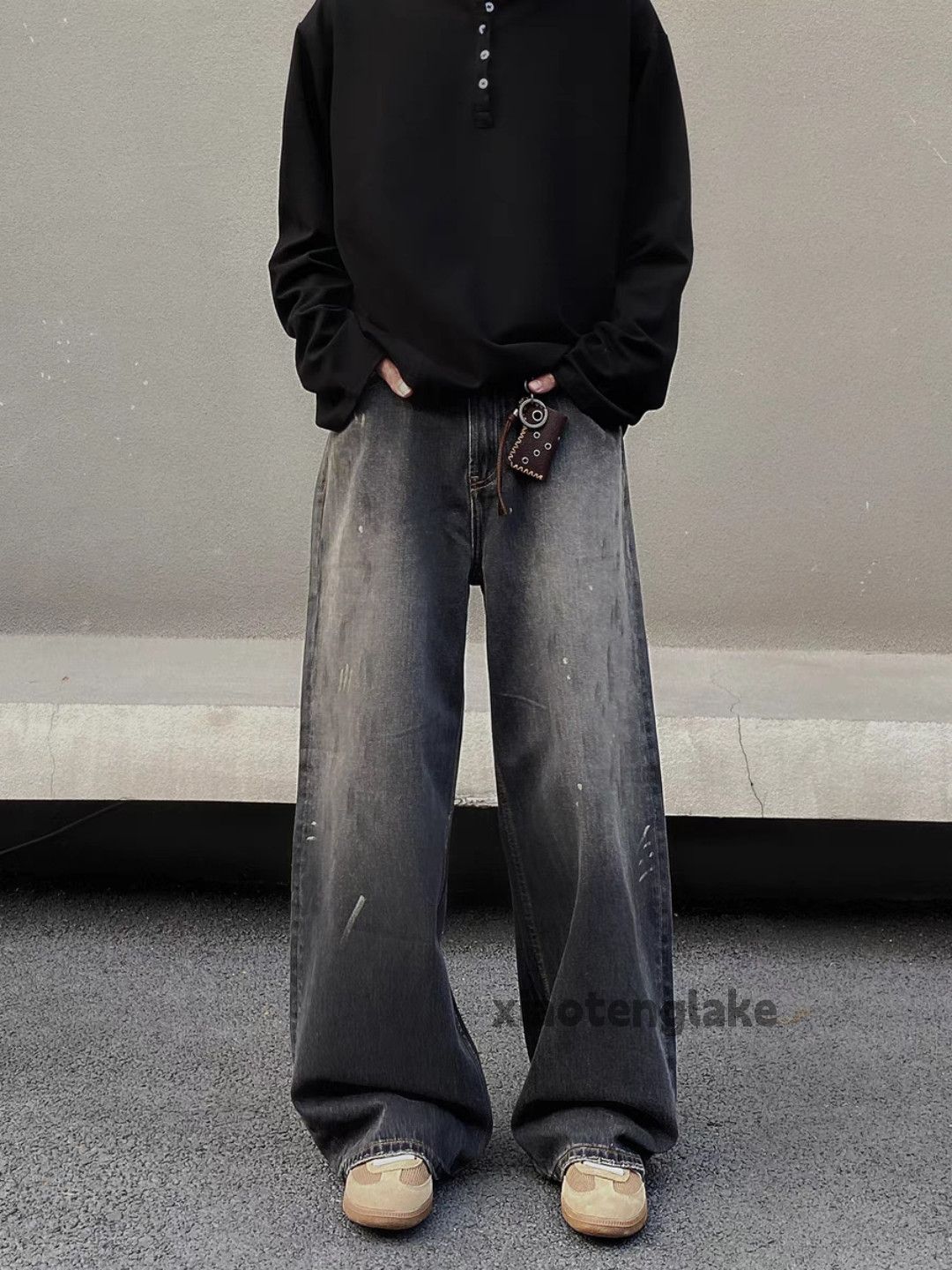 Jean × Vintage Washed faded loose baggy stain paint punk grunge jeans Size US 33 - 1 Thumbnail