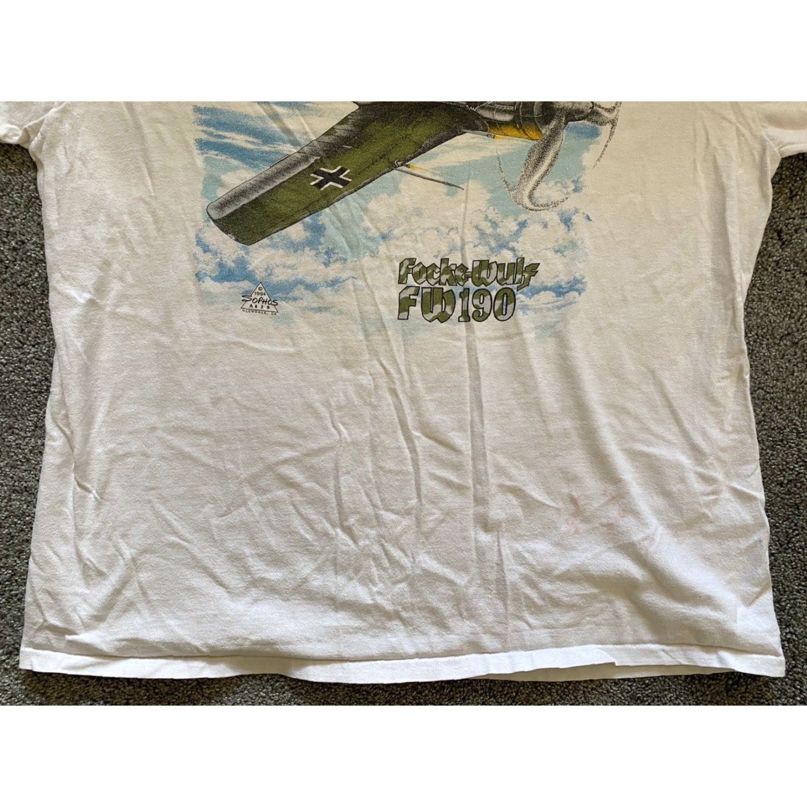 Vintage VINTAGE 1994 Oneita T Shirt XL 46-48 Focke-Wulf FW190 Single Stitch German Plane Mens Shirt White 90s Military Classic Size US XL / EU 56 / 4 - 7 Thumbnail