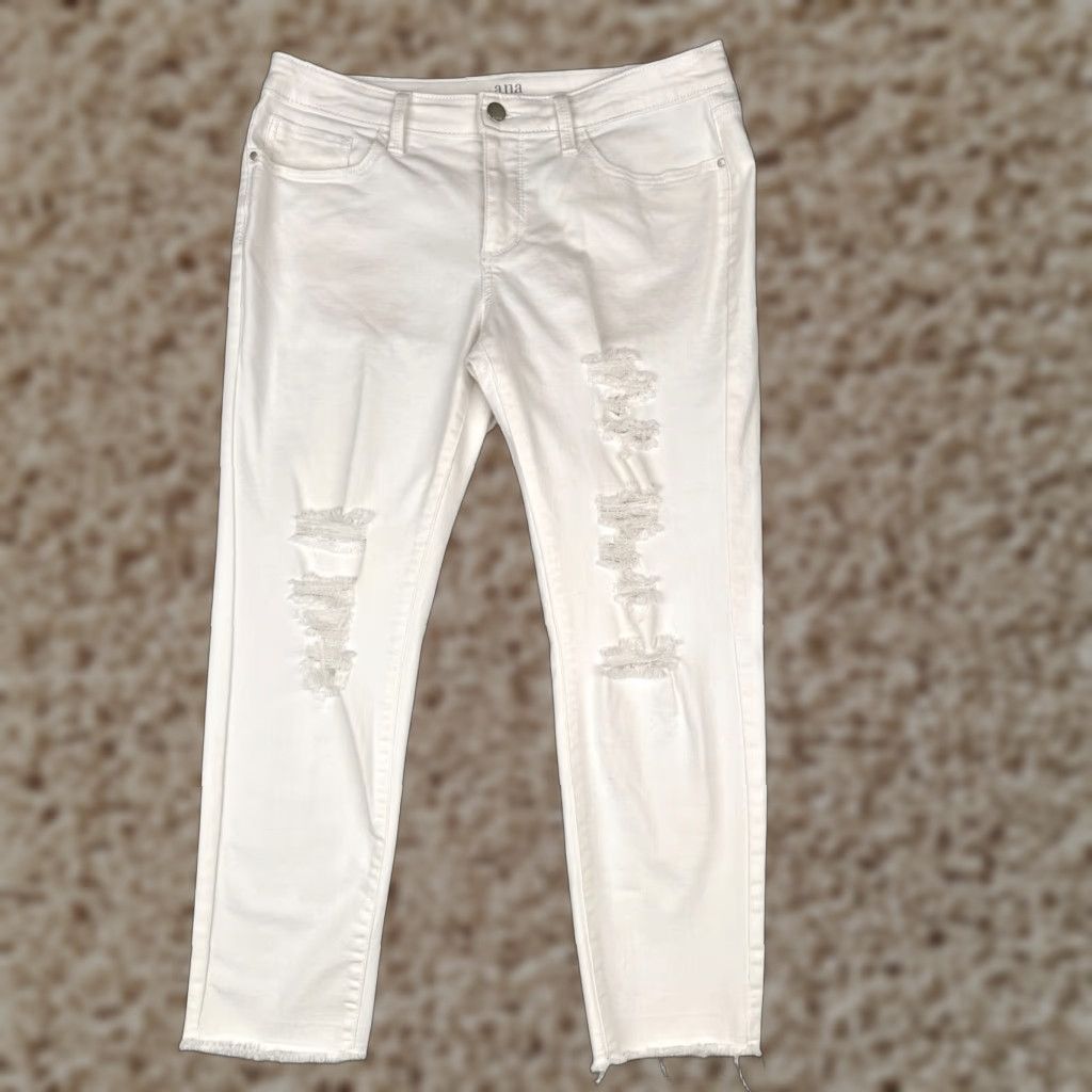 Vintage a.n.a Jeans Womens 10 White Denim Skinny Ankle Distressed Cotton Blend 32x25 Jeans Women's 10 White Denim Skinny Ankle Distressed Cotton Blend 32x25 Size 32" / US 10 / IT 46 - 1 Thumbnail