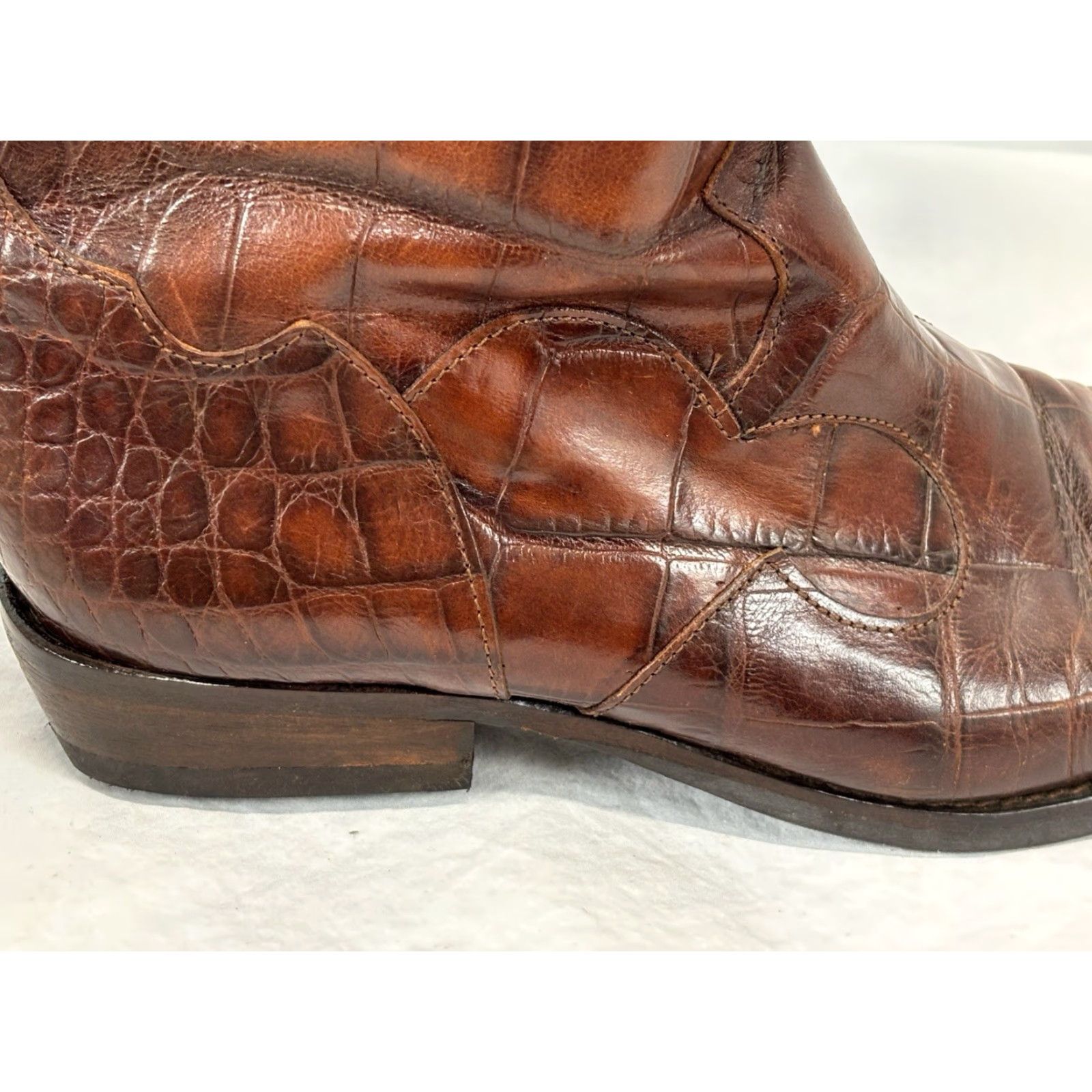 Vintage VINTAGE Joan & David Western Leather Boots Brown 37.5 (US 7) Women Cowboy 90s Croc Embossed Leather Boots Size US 7 / IT 37 - 6 Thumbnail