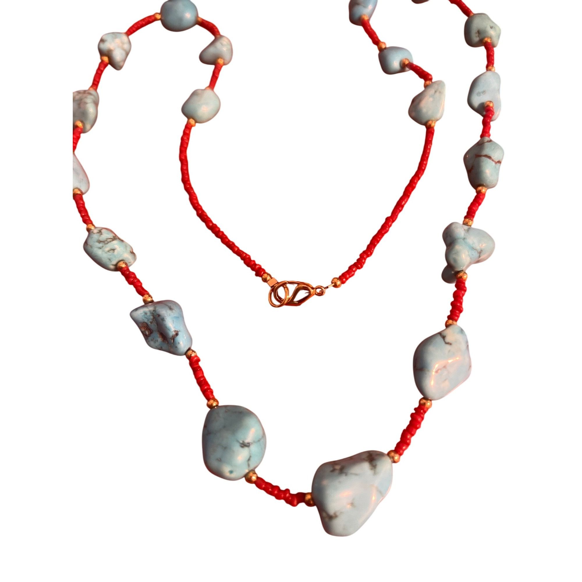 Other Turquoise Dyed Howlite Red Seed Bead Necklace Western Beach Size ONE SIZE - 1 Thumbnail