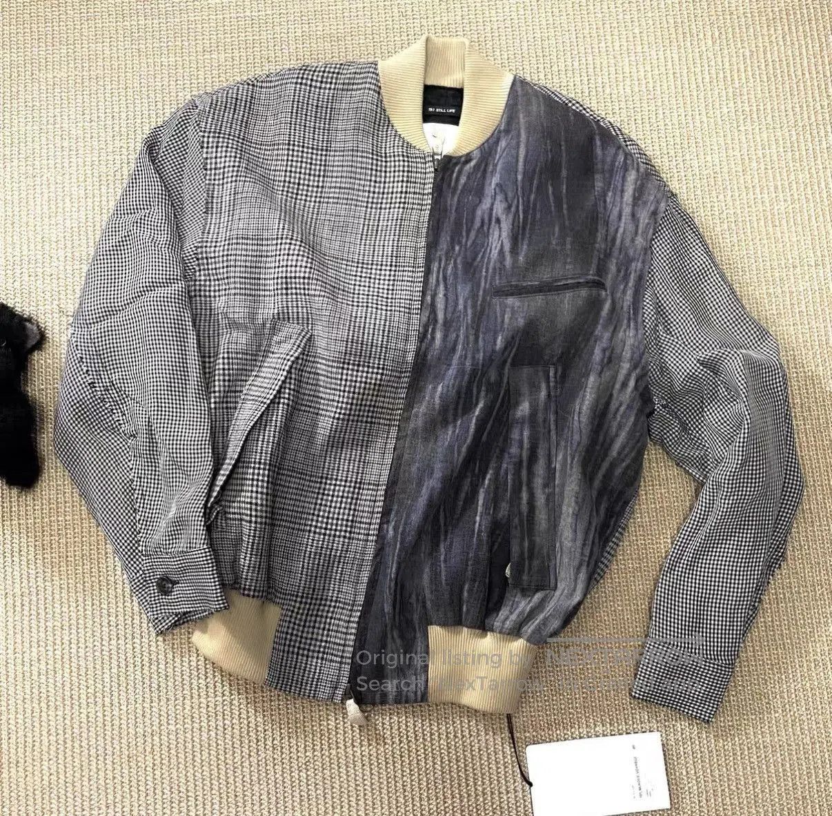 Song For The Mute Black Checkered & Textured Bomber Jacket. Size US S / EU 44-46 / 1 - 2 Thumbnail