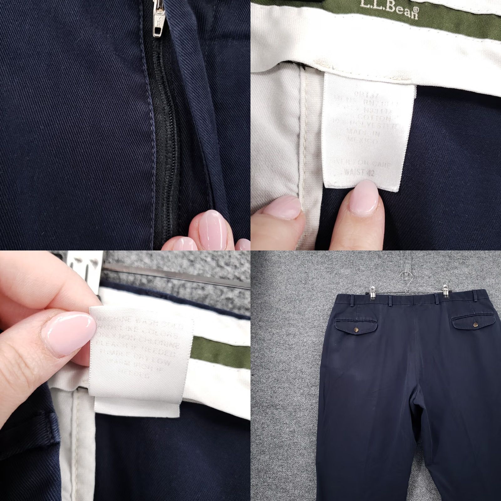 Vintage LL Bean Pants Mens 42x30 Navy Blue Chino Flat Front Straight Trousers Zip Fly Size US 42 / EU 58 - 8 Thumbnail