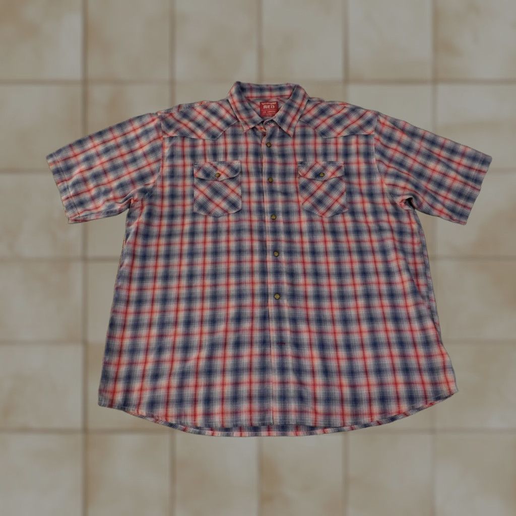 Wrangler VINTAGE Wrangler RED Shirt Mens 2XL Blue Red Plaid Western Pearl Snap Short Sleeve Mens 2XL Snap Front Closure Button-Up Western Shirt Size US XXL / EU 58 / 5 - 1 Thumbnail