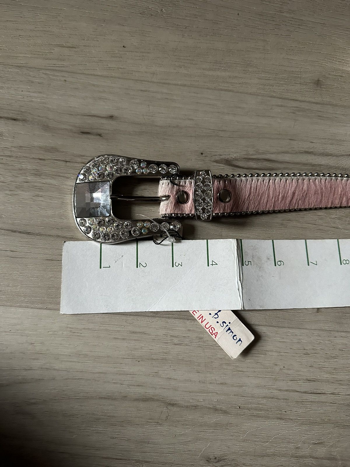 B.B. Simon BB SIMON belt light pink horse hair Swarovski Crystals Size 32 - 16 Thumbnail