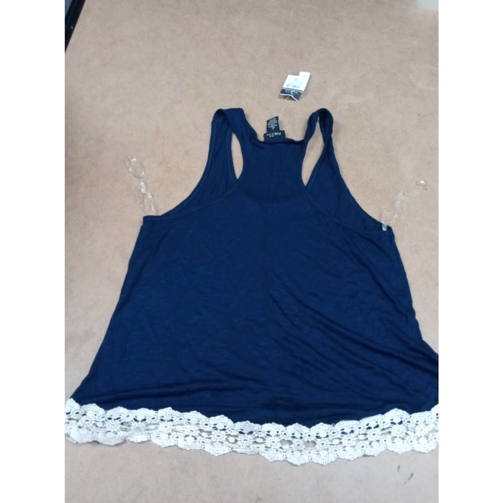 Vintage Rue 21 Tank Top Women Sleeveless Lace Hemline Crochet Accent Blue S Small Regular Scoop Neck Size S / US 4 / IT 40 - 6 Thumbnail