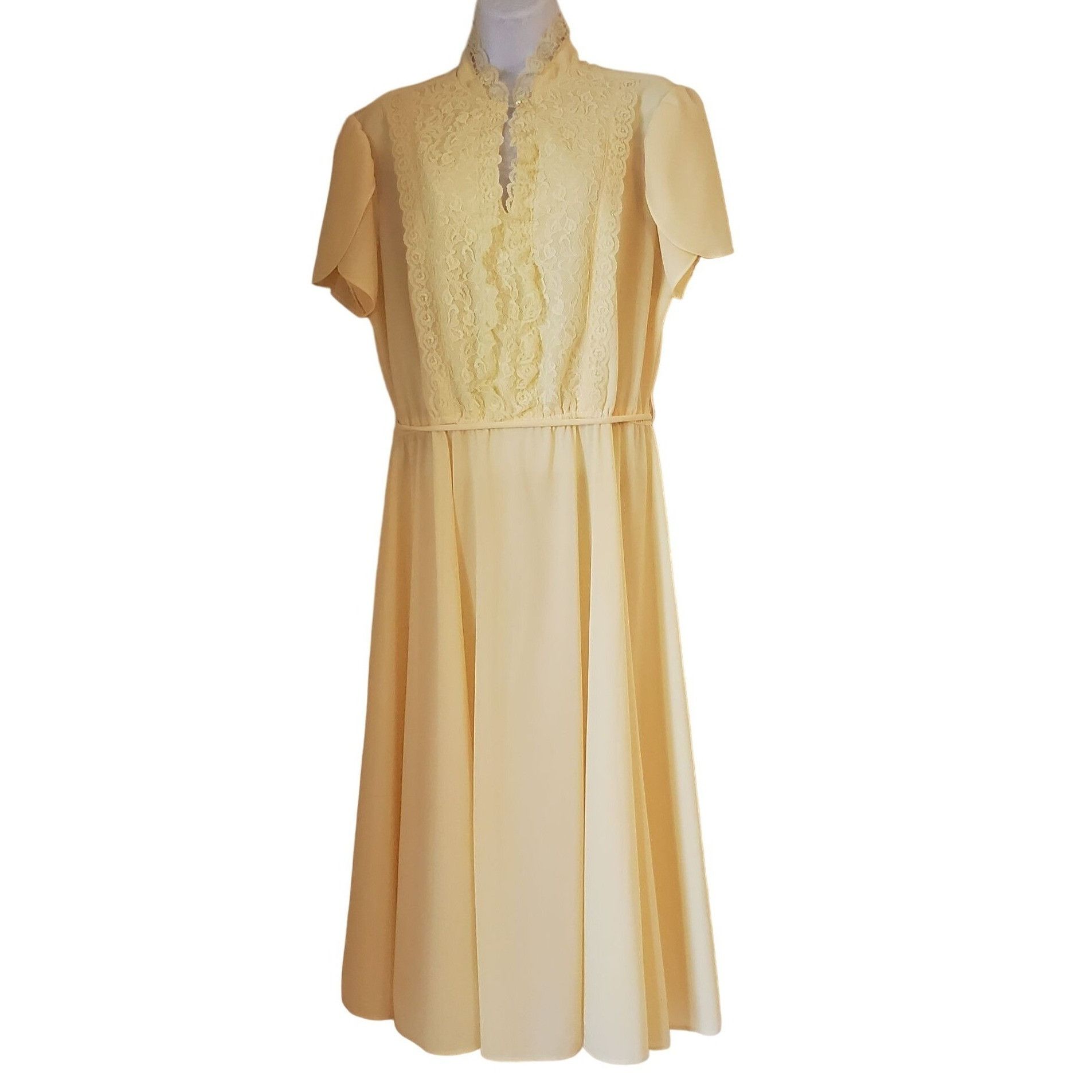 Other Jane Baar 18 Yellow Lace Vintage Cosplay Dress A Line Belted Size XXL / US 16-18 / IT 52-54 - 1 Thumbnail
