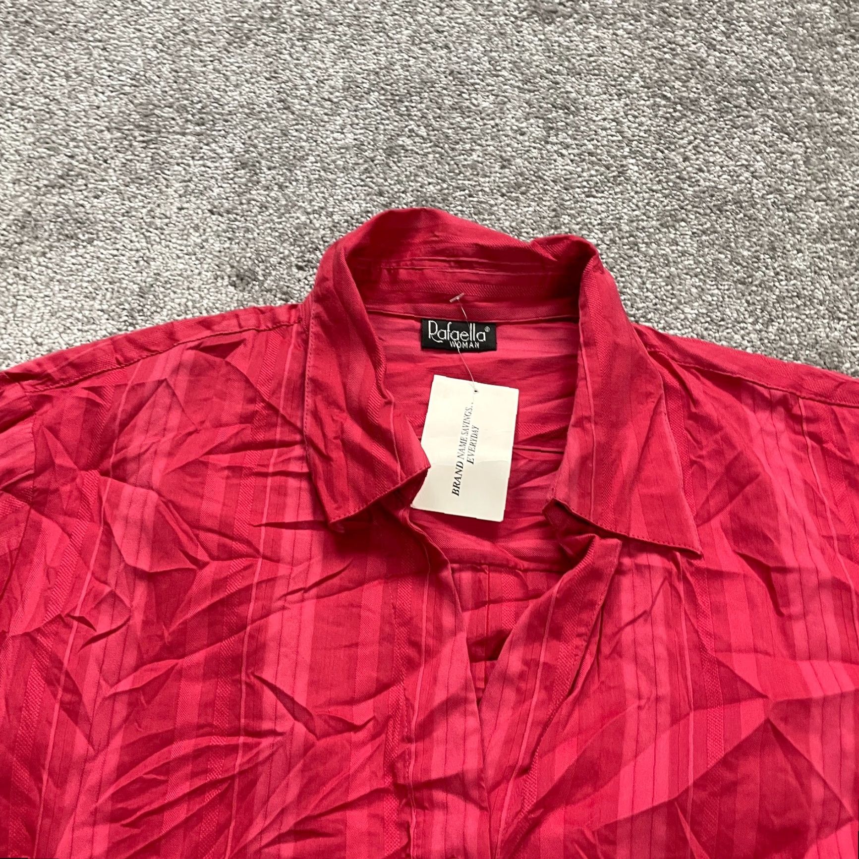 Vintage Rafaella Button Down Blouse Womens 2XL Red Striped Long Sleeve Casual Top NWT Size XXL / US 16-18 / IT 52-54 - 3 Thumbnail