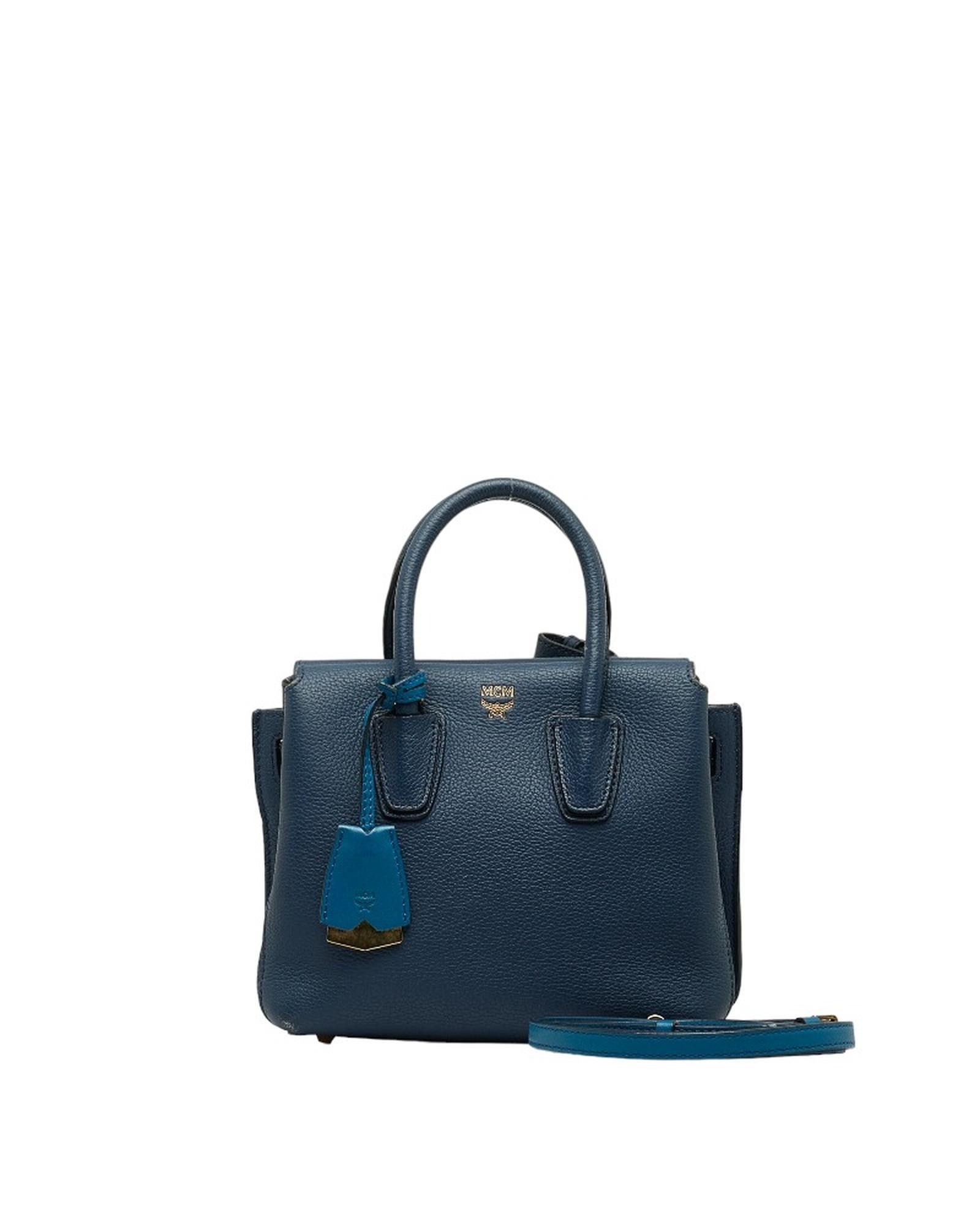 image of MCM Blue Leather Mini Tote Bag In Ab Condition, Women's