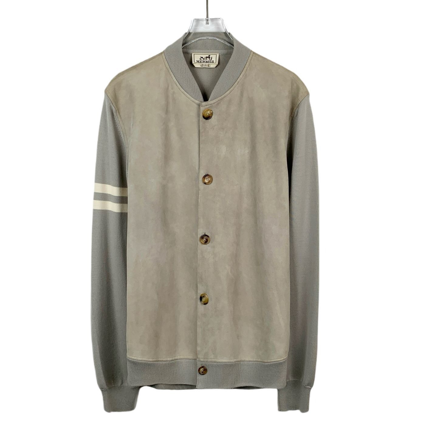 Hermes Hermès Mens Suede & Knit Varsity Bomber Jacket Gray Beige Si Size US L / EU 52-54 / 3 - 1 Thumbnail