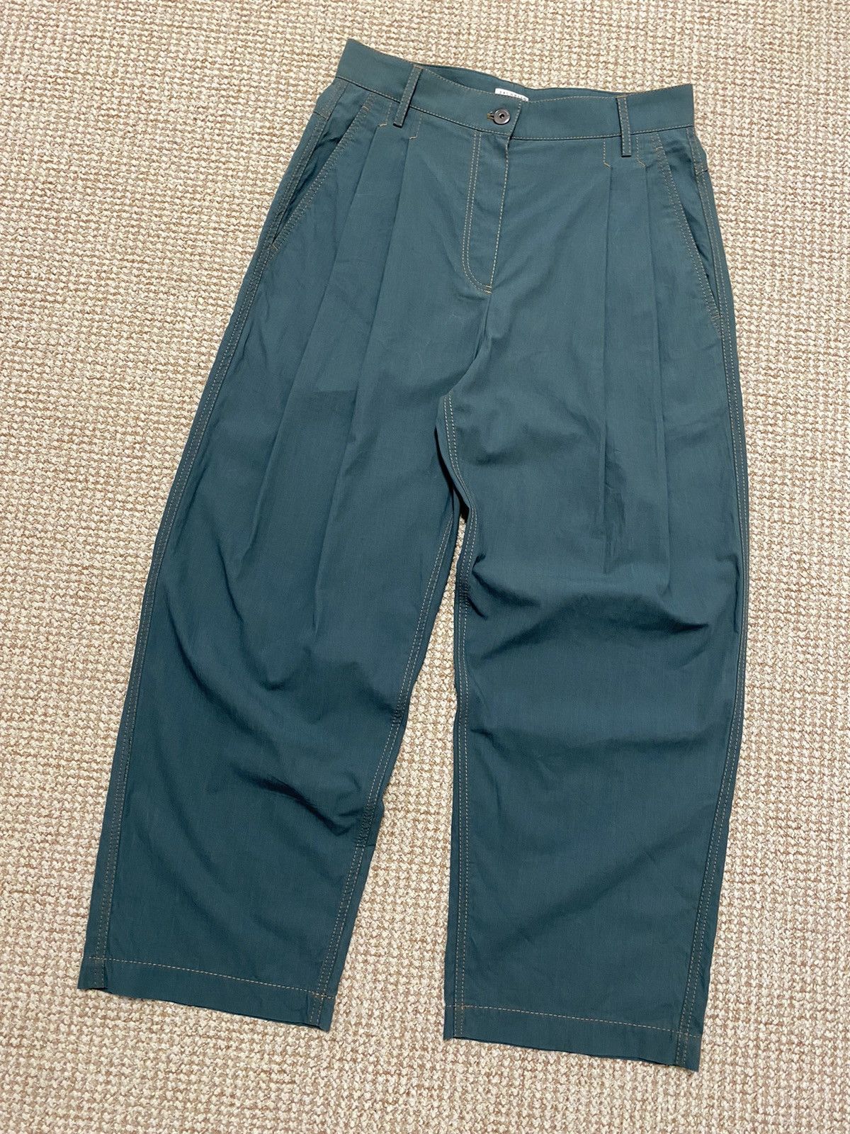 image of Brunello Cucinelli For Humanity Pleated Barrel-Leg Pants in Green, Women's (Size 28)