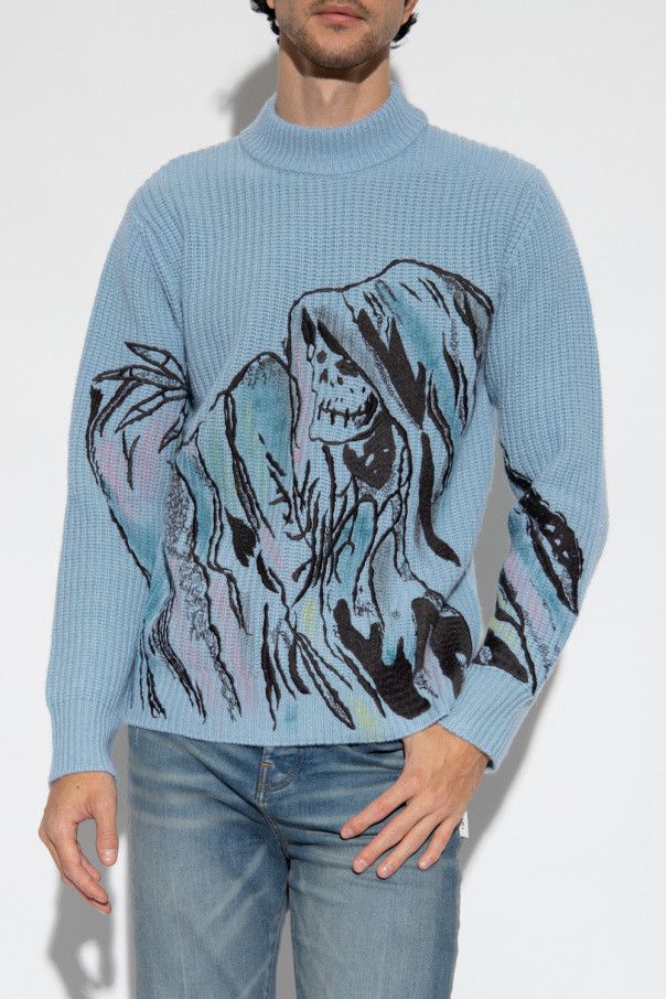 Amiri × Wes Lang o1w1db10125 Secret Wool And Cashmere Sweater in Light Blue Size US M / EU 48-50 / 2 - 3 Thumbnail